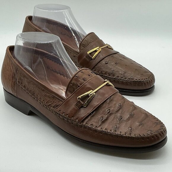 New David Eden Men’s Brown Ostrich Leather Slip Ons Size 9 main image 8